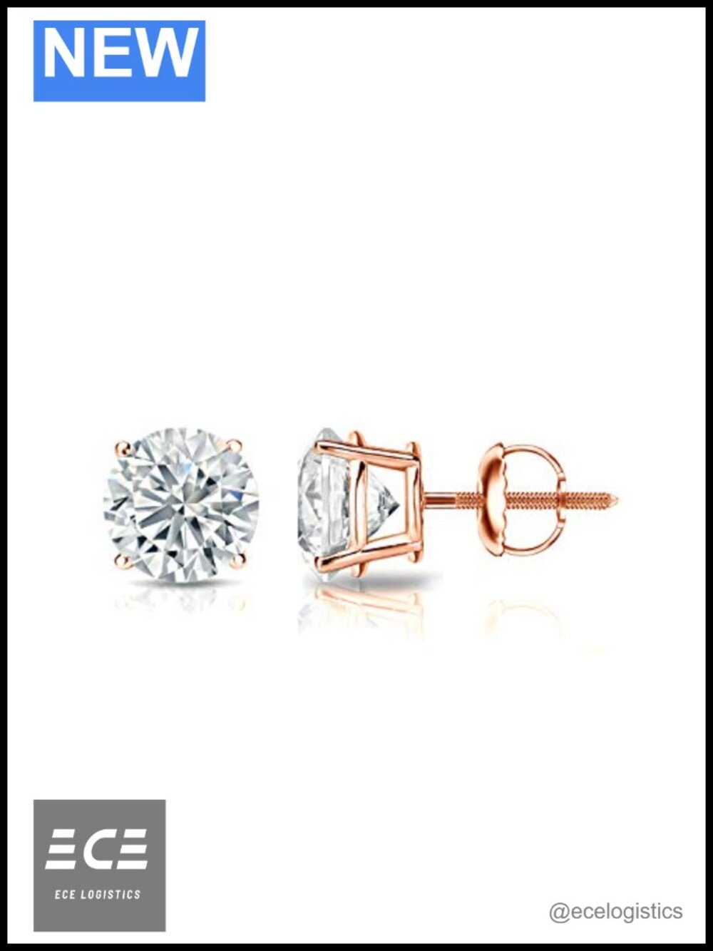 14k Rose Gold Lab Grown Diamond Stud Earrings 1 Carat 4-Prong Screw Back